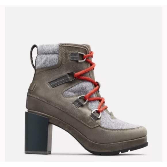 Sorel Women's Blake Lace Up Booties Chunky Heel Leather Gray Size 7 EUC - Picture 1 of 11